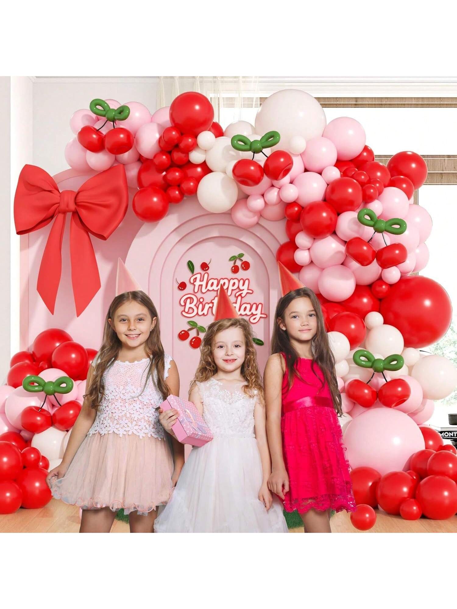 136pcs Pink Red Balloon Arch Kit Light Pink Red White Green for Parties Showers