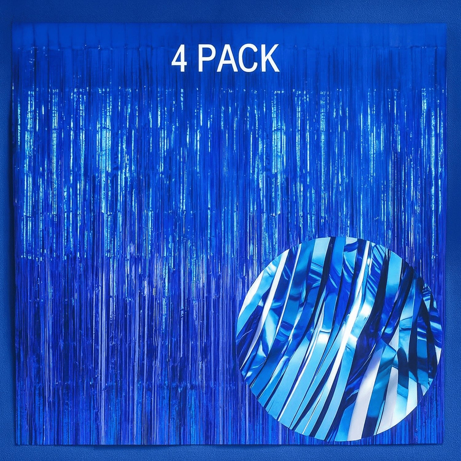 4 Pack Blue Foil Fringe Curtains 3.2x8.2ft for Party Backdrop Decor