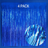 4 Pack Blue Foil Fringe Curtains 3.2x8.2ft for Party Backdrop Decor