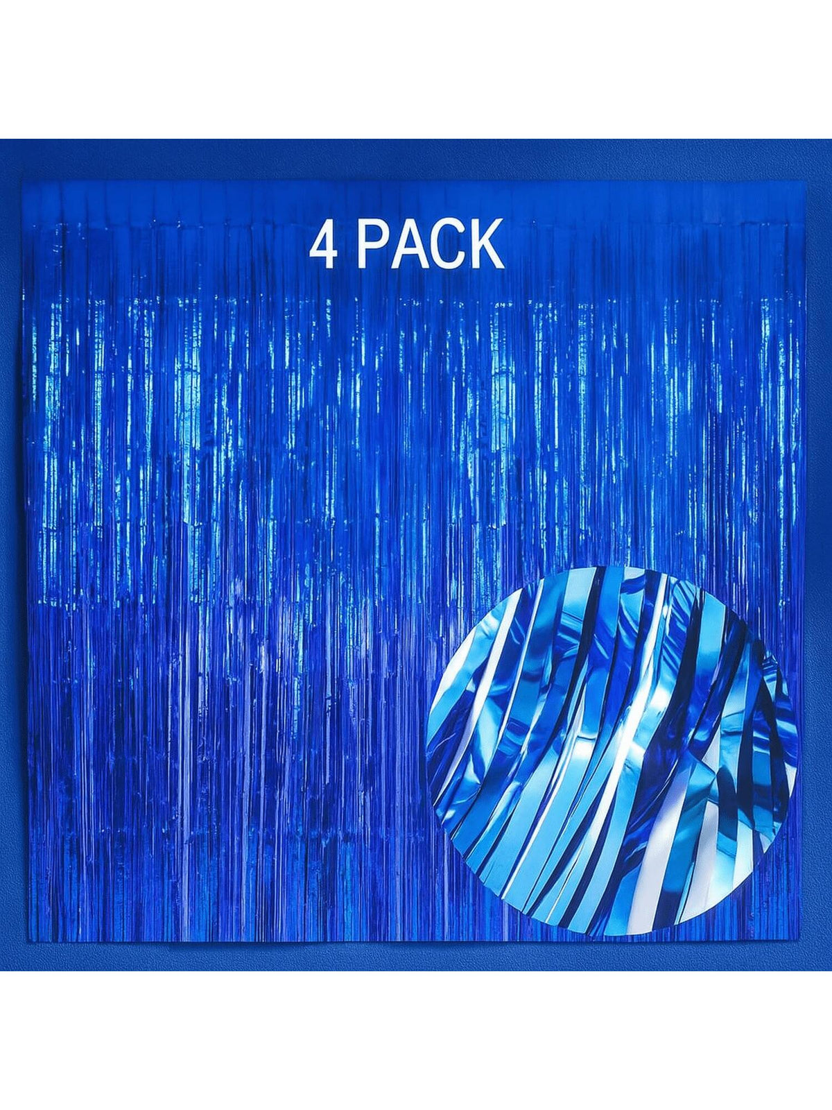 4 Pack Blue Foil Fringe Curtains 3.2x8.2ft for Party Backdrop Decor