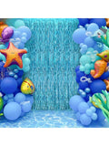 2 Pack Wavy Blue Foil Fringe Curtains Beach and Pool Party Backdrop Summer Decor