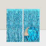 2 Pack Wavy Blue Foil Fringe Curtains Beach and Pool Party Backdrop Summer Decor