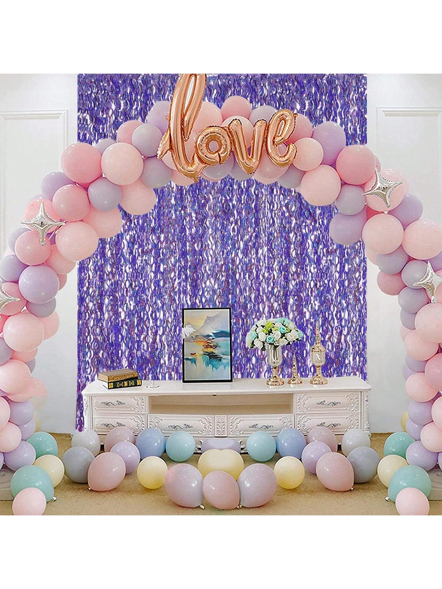 3-Pack Purple Foil Fringe Curtains 3.3x6.6ft Party and Graduation Decor