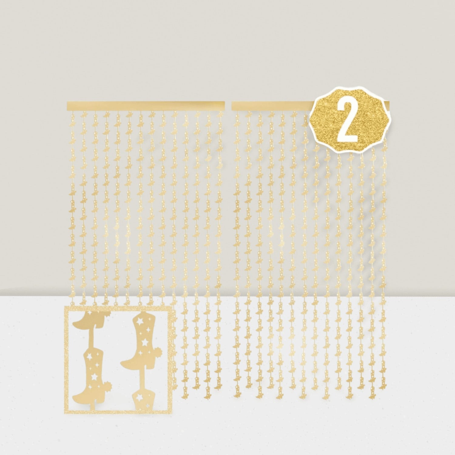 2-Pack Gold Foil Boot Curtains for Cowgirl & Western Party Decor