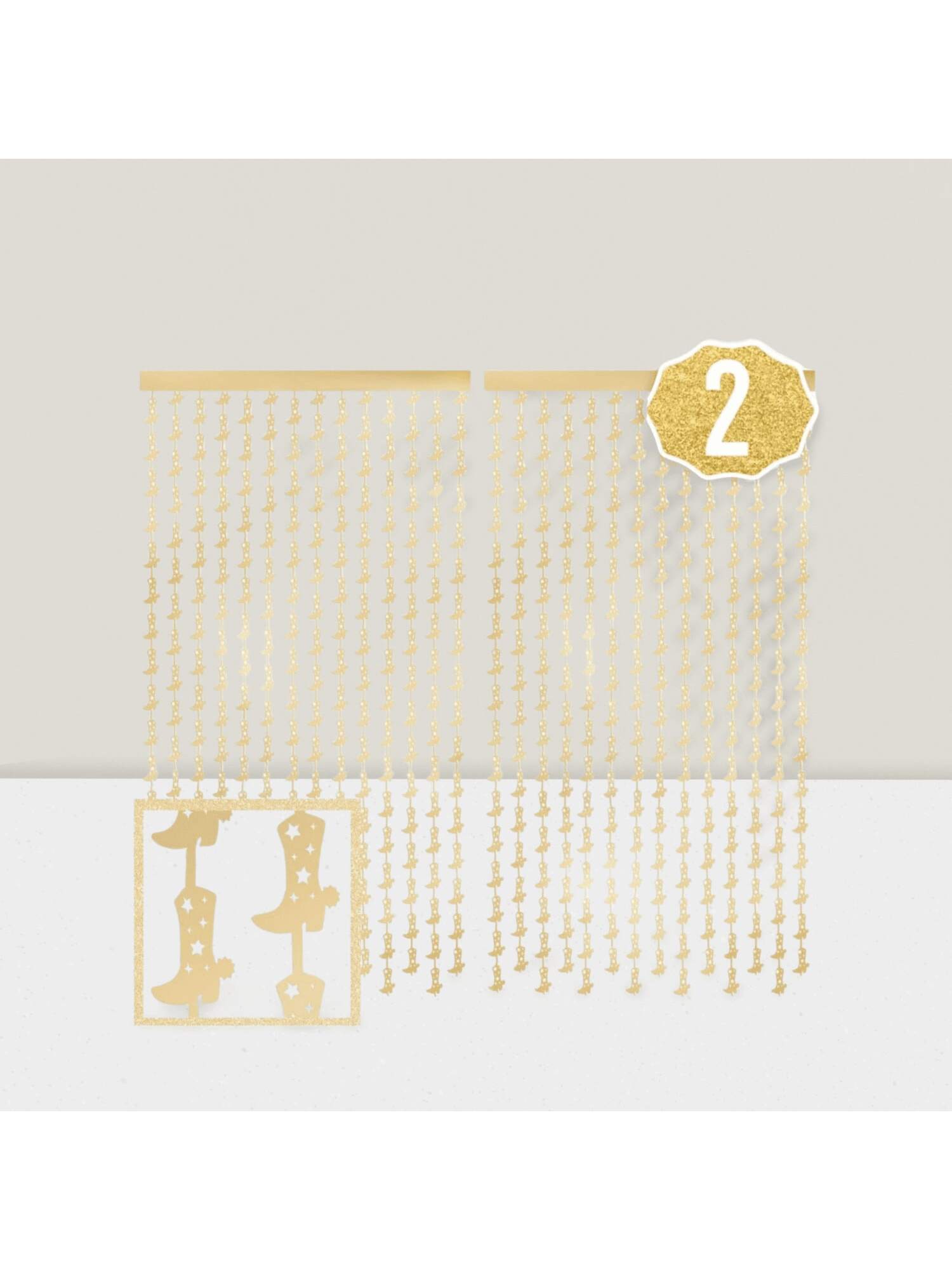 2-Pack Gold Foil Boot Curtains for Cowgirl & Western Party Decor
