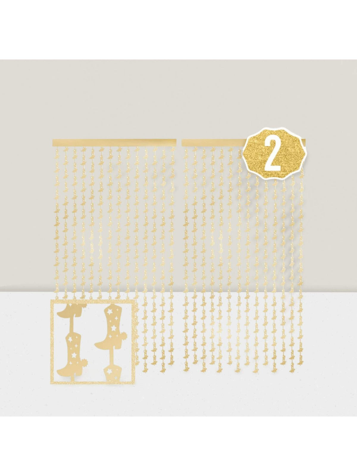 2-Pack Gold Foil Boot Curtains for Cowgirl & Western Party Decor
