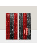 2 Pack 3.2x8.2 Ft Black and Red Foil Fringe Curtains Tinsel Backdrop for Party Decor