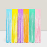 2 Pack 3.2x8.2 Ft Pastel Foil Fringe Curtains Backdrop for Birthday and Parties
