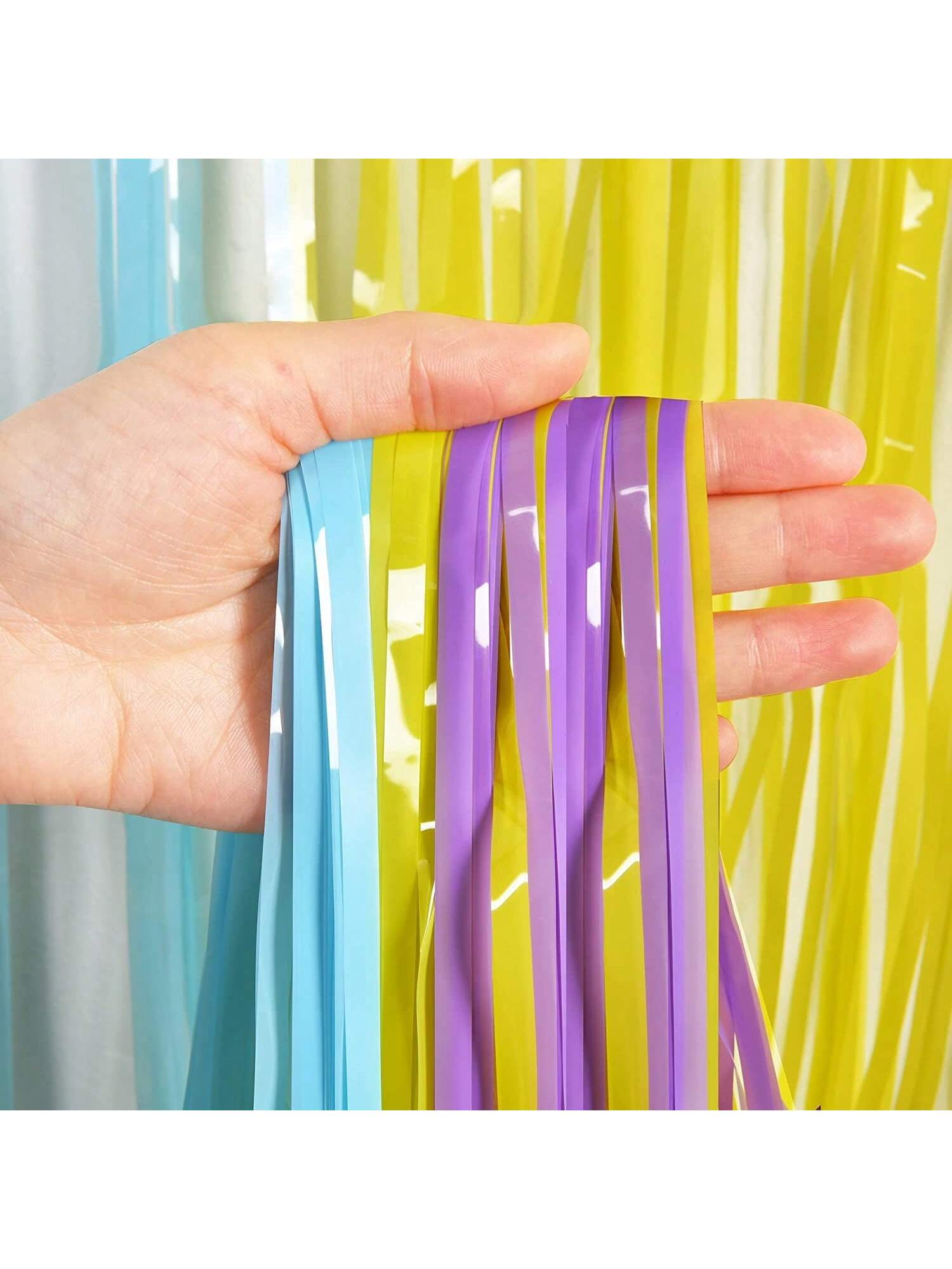 2 Pack 3.2x8.2 Ft Pastel Foil Fringe Curtains Backdrop for Birthday and Parties