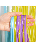 2 Pack 3.2x8.2 Ft Pastel Foil Fringe Curtains Backdrop for Birthday and Parties