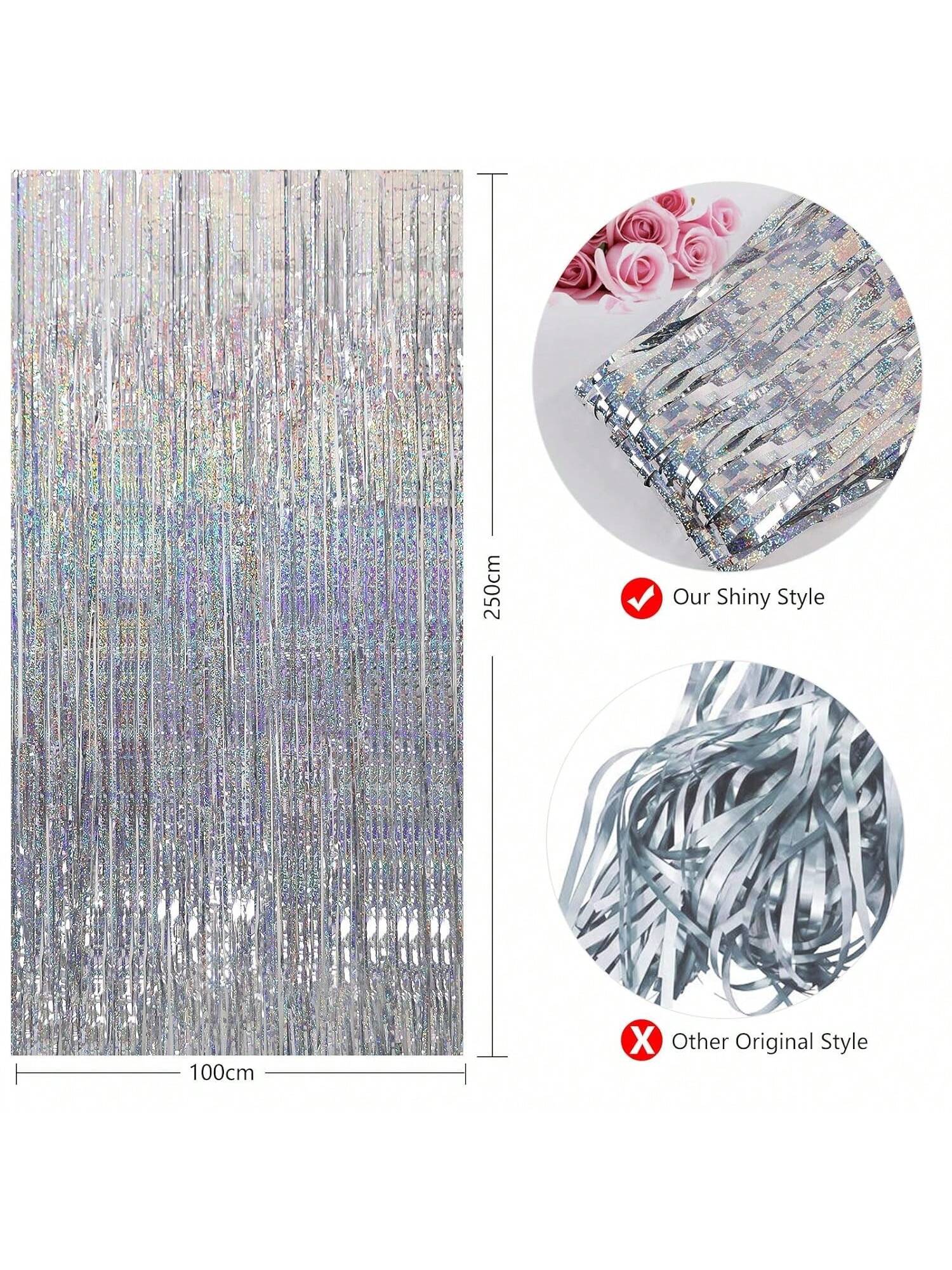 2 Pack 3x8 Ft Silver Metallic Sparkle Curtains for Party and Photo Booth Decor