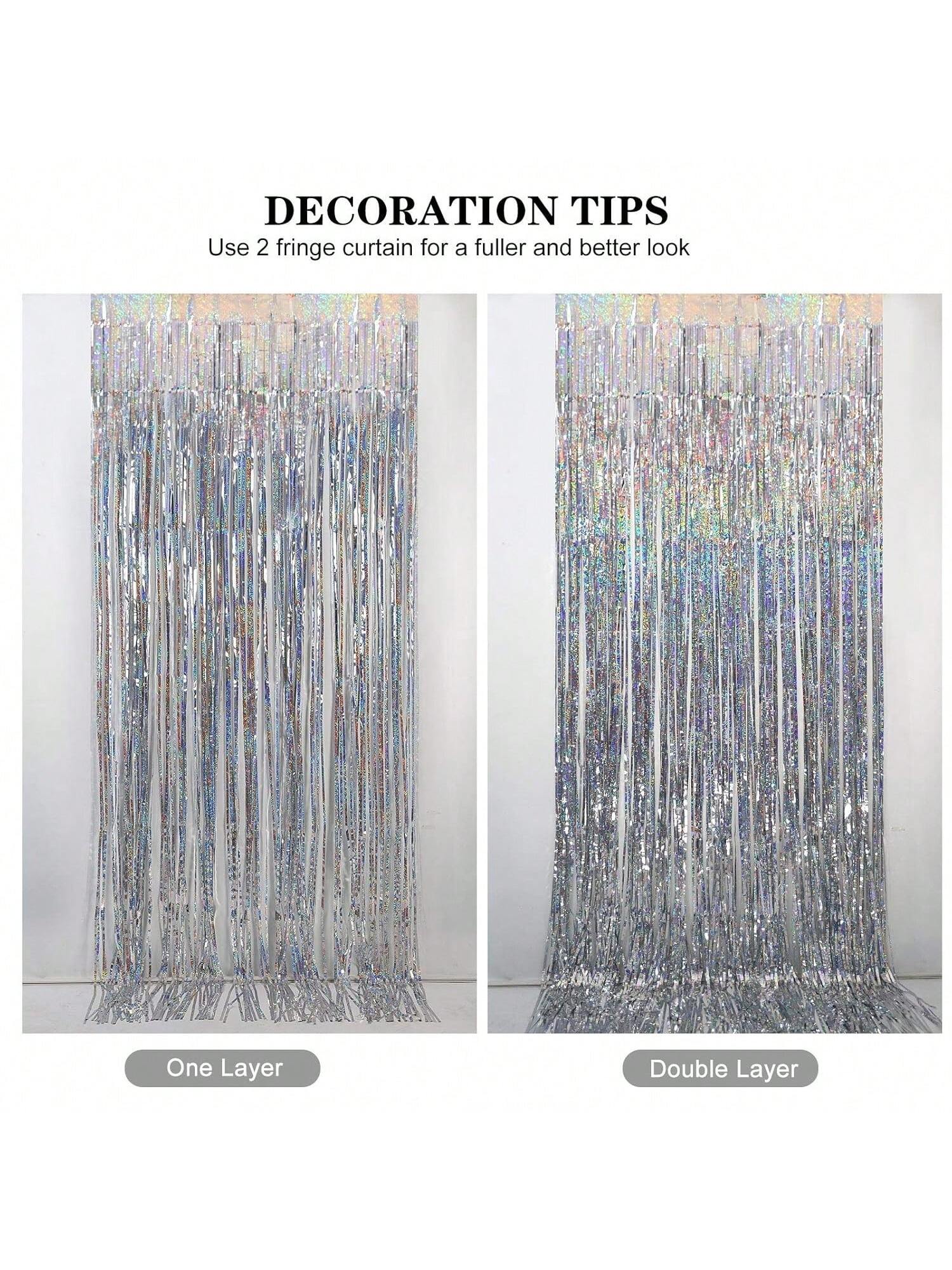 2 Pack 3x8 Ft Silver Metallic Sparkle Curtains for Party and Photo Booth Decor