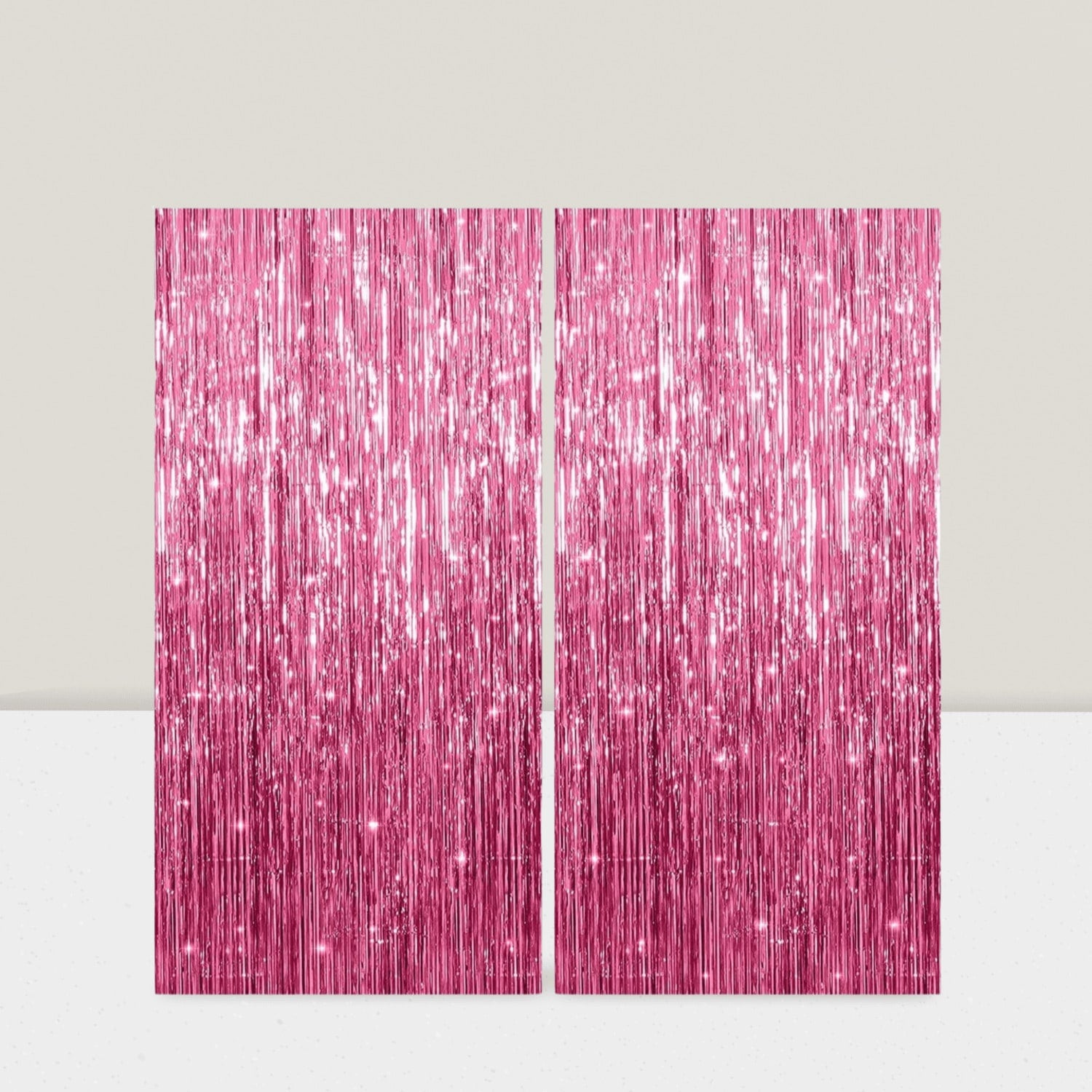 2 Pack 3.2x8 Ft Pink Fringe Tinsel Curtains for Birthday and Photo Booth Decor