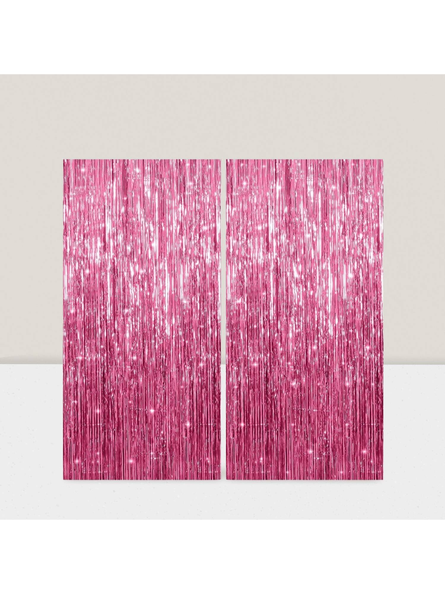 2 Pack 3.2x8 Ft Pink Fringe Tinsel Curtains for Birthday and Photo Booth Decor