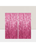 2 Pack 3.2x8 Ft Pink Fringe Tinsel Curtains for Birthday and Photo Booth Decor