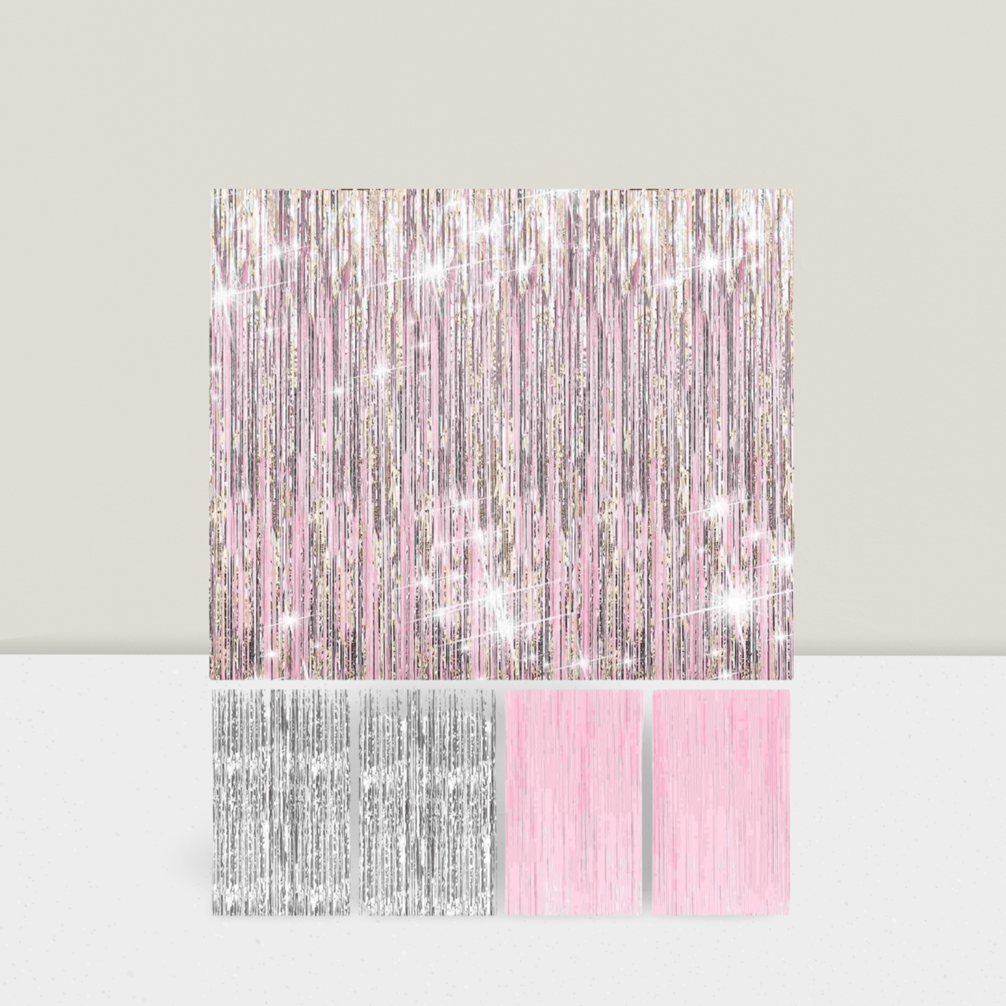 4-Pack Pink Silver Foil Fringe Curtains Backdrop for Birthday Bachelorette Decor