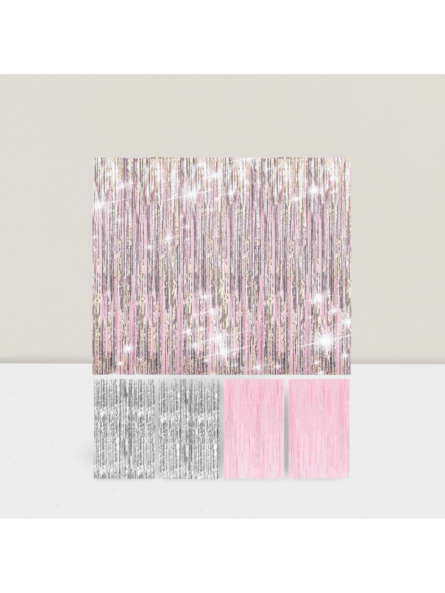 4-Pack Pink Silver Foil Fringe Curtains Backdrop for Birthday Bachelorette Decor