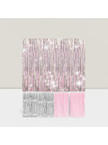 4-Pack Pink Silver Foil Fringe Curtains Backdrop for Birthday Bachelorette Decor