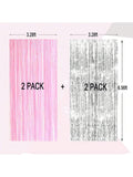 4-Pack Pink Silver Foil Fringe Curtains Backdrop for Birthday Bachelorette Decor