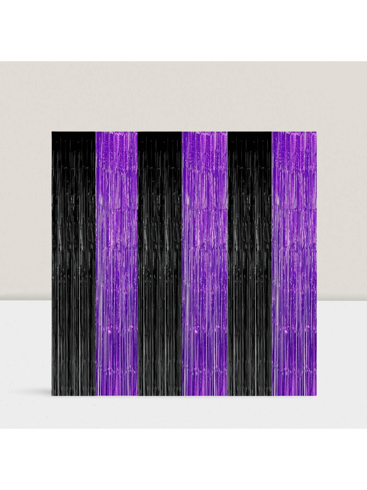 3-Pack Purple Black Foil Fringe Curtains for Graduation & Party Backdrops
