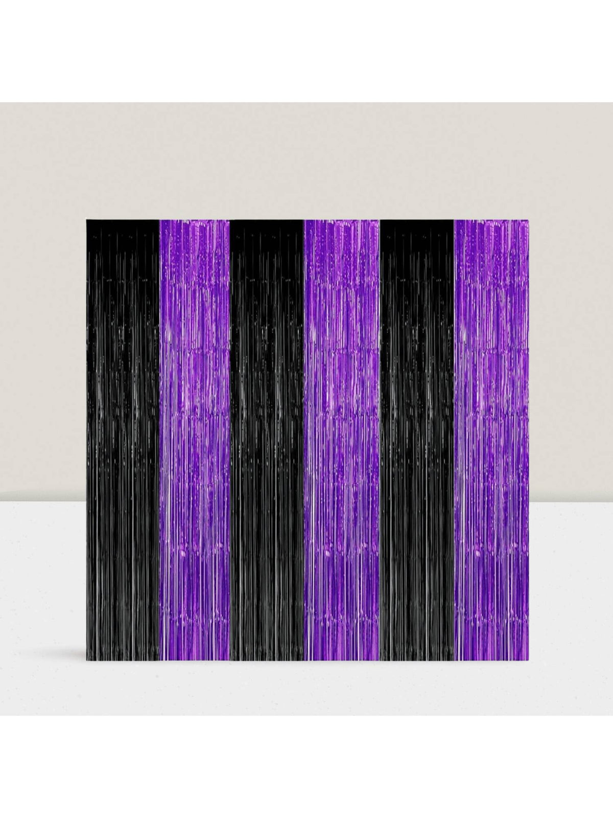 3-Pack Purple Black Foil Fringe Curtains for Graduation & Party Backdrops