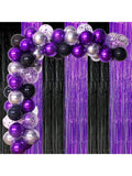 3-Pack Purple Black Foil Fringe Curtains for Graduation & Party Backdrops