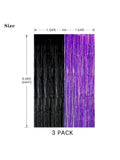3-Pack Purple Black Foil Fringe Curtains for Graduation & Party Backdrops
