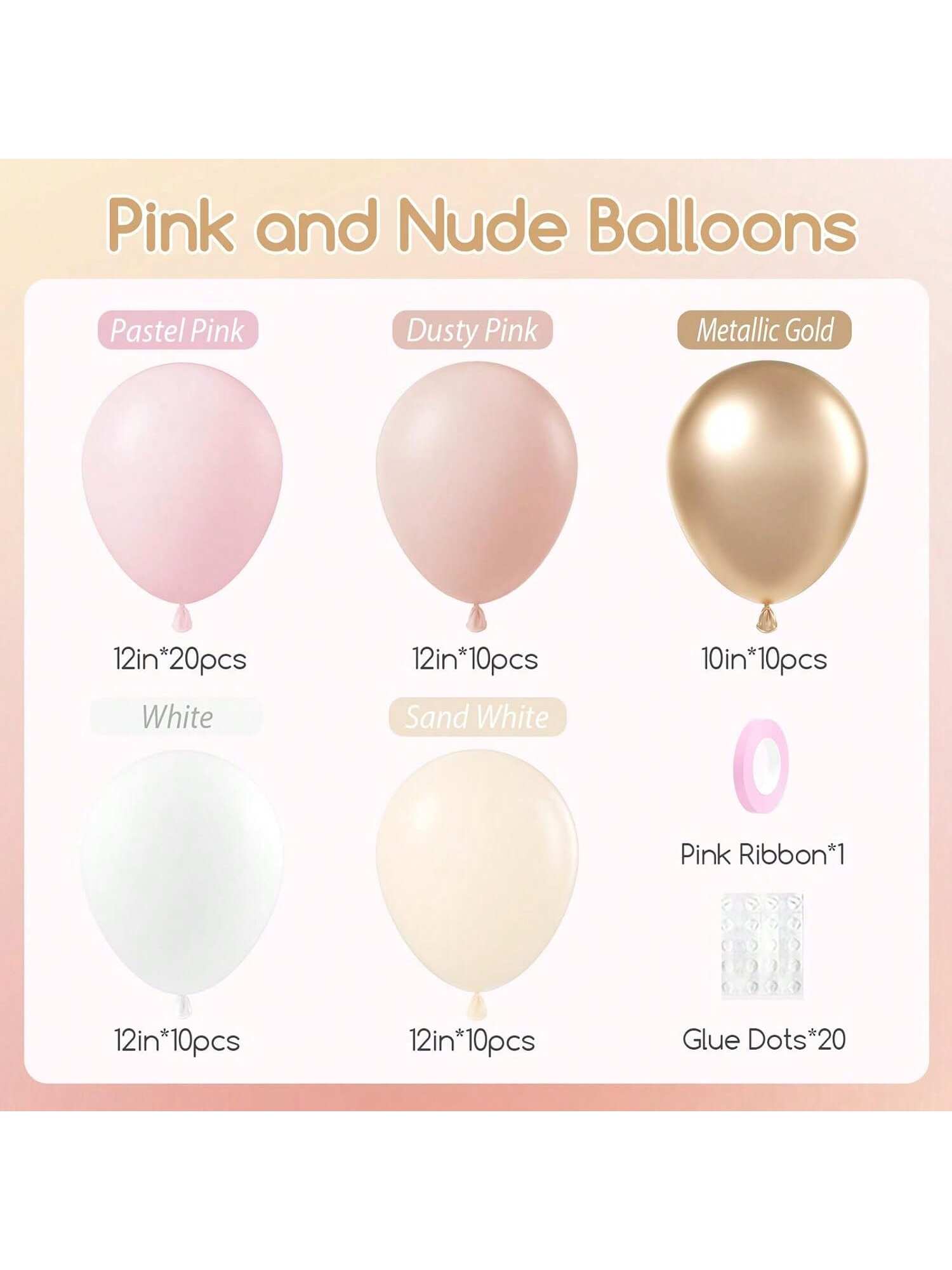 60pcs Dusty Pink & Pastel Balloons (12") – Gold, White For  Bridal, Birthday Decor