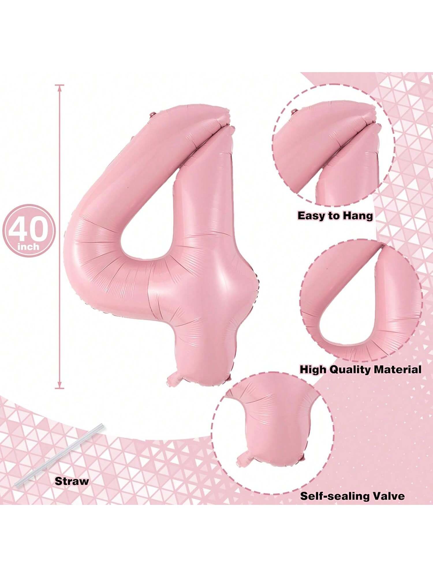 40" Pastel Pink Number 14 Balloons Self-Inflating Foil For 14th Birthday Party Decor