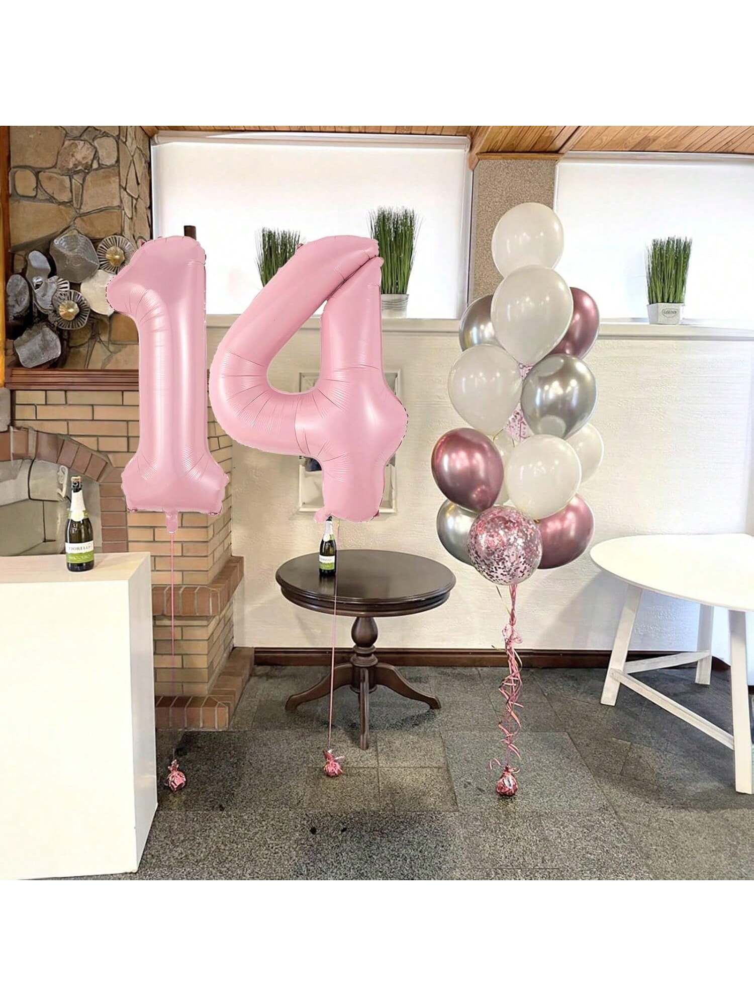 40" Pastel Pink Number 14 Balloons Self-Inflating Foil For 14th Birthday Party Decor