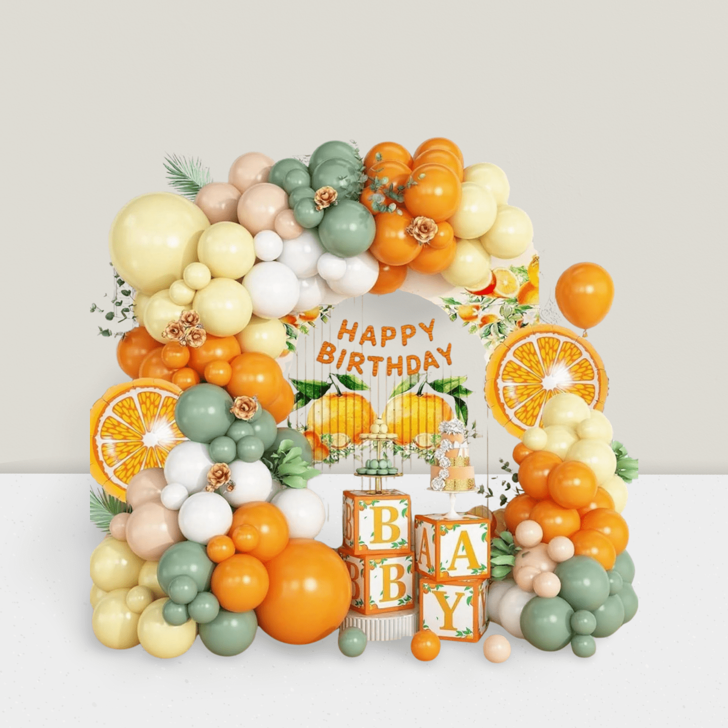 Orange Yellow Balloon Garland Foil and Latex Fruit-Themed Party Decor