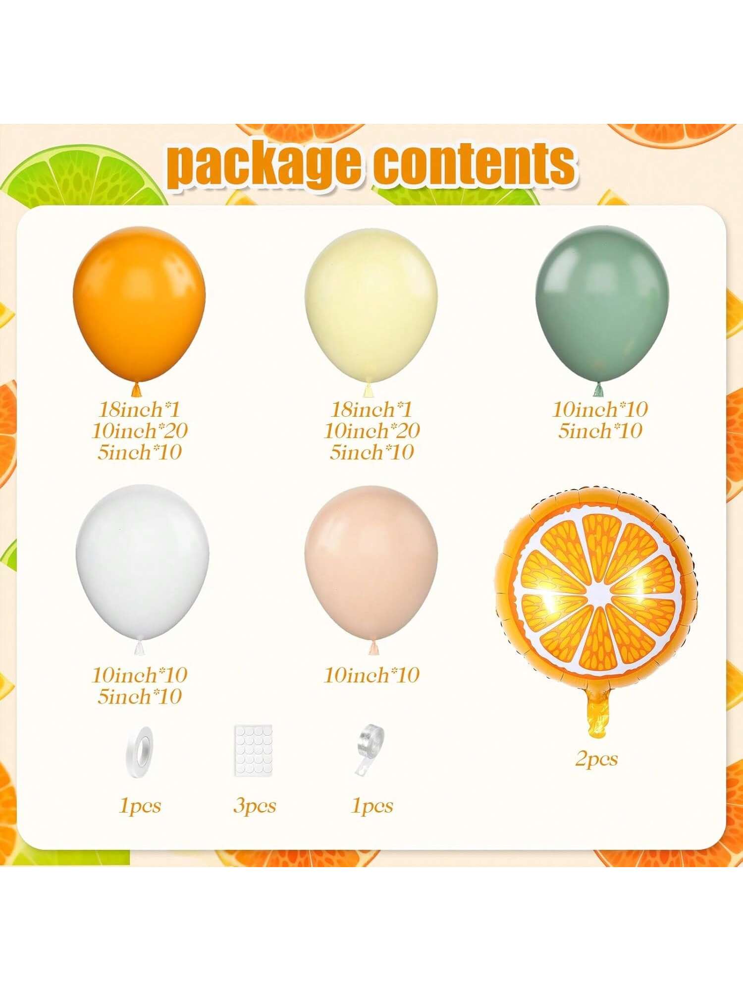 Orange Yellow Balloon Garland Foil and Latex Fruit-Themed Party Decor