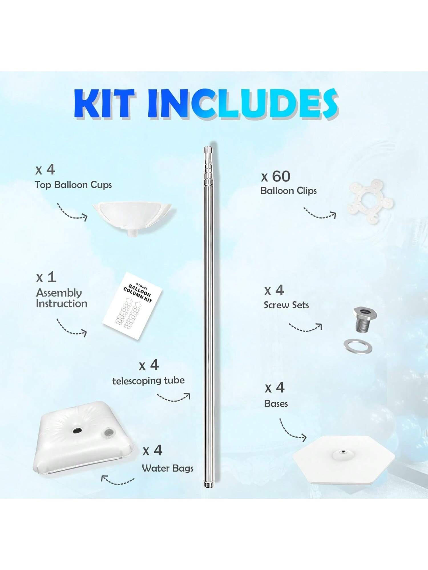 Balloon Stand Set Of 4 – Adjustable Metal Columns (1.5ft To 7ft) For Party Decor For Christmas, Halloween And Thanksgiving,