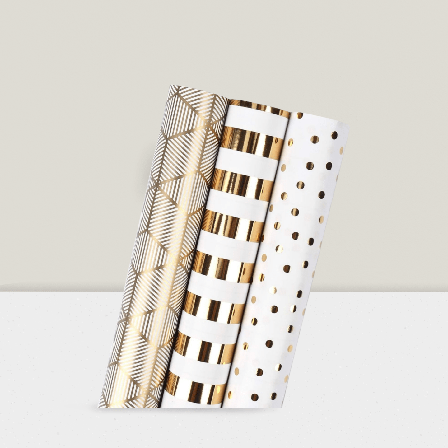 Mini Birthday Wrapping Paper Roll 17 Inch x 120 Inch White and Gold Foil