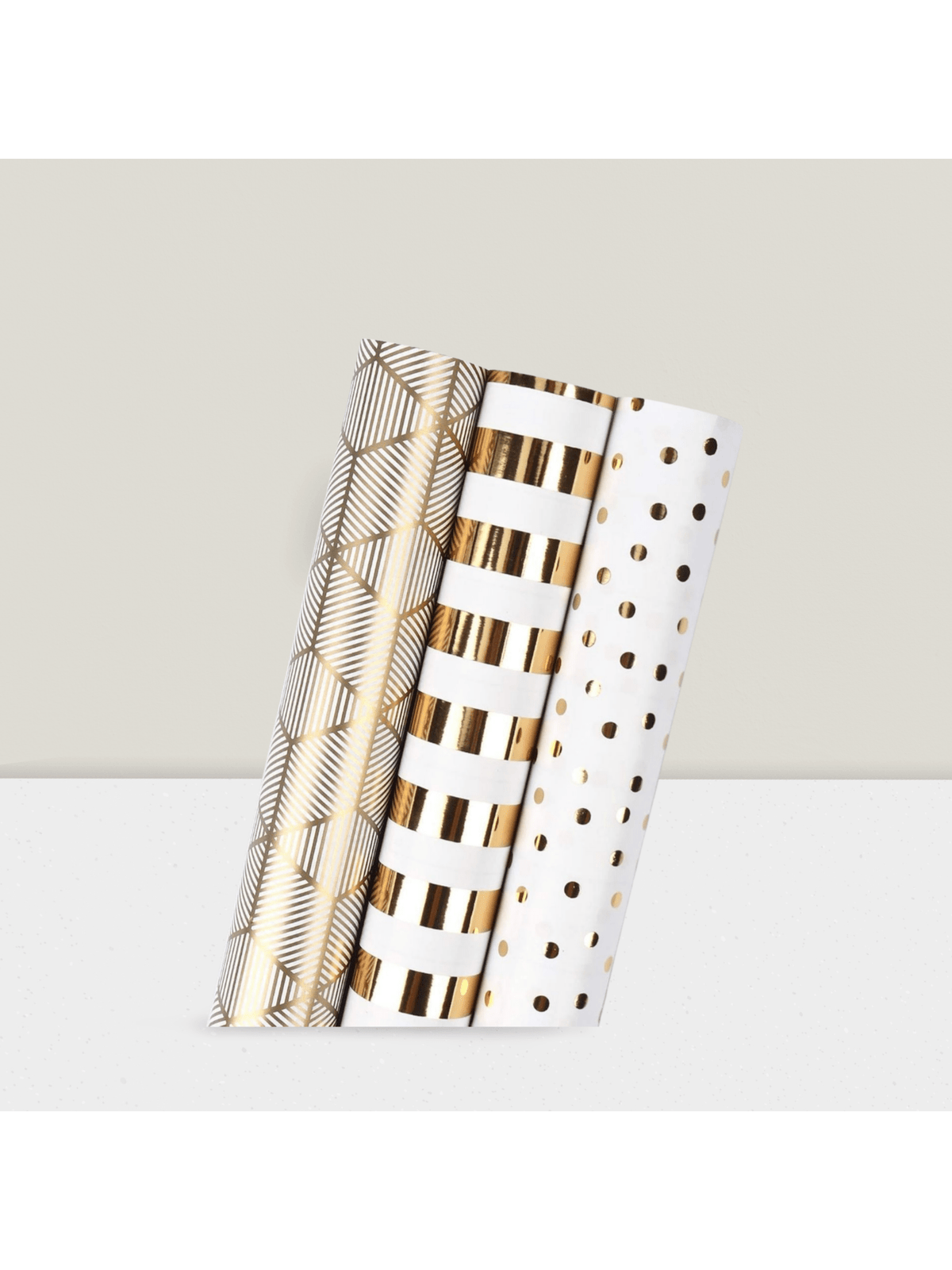 Mini Birthday Wrapping Paper Roll 17 Inch x 120 Inch White and Gold Foil