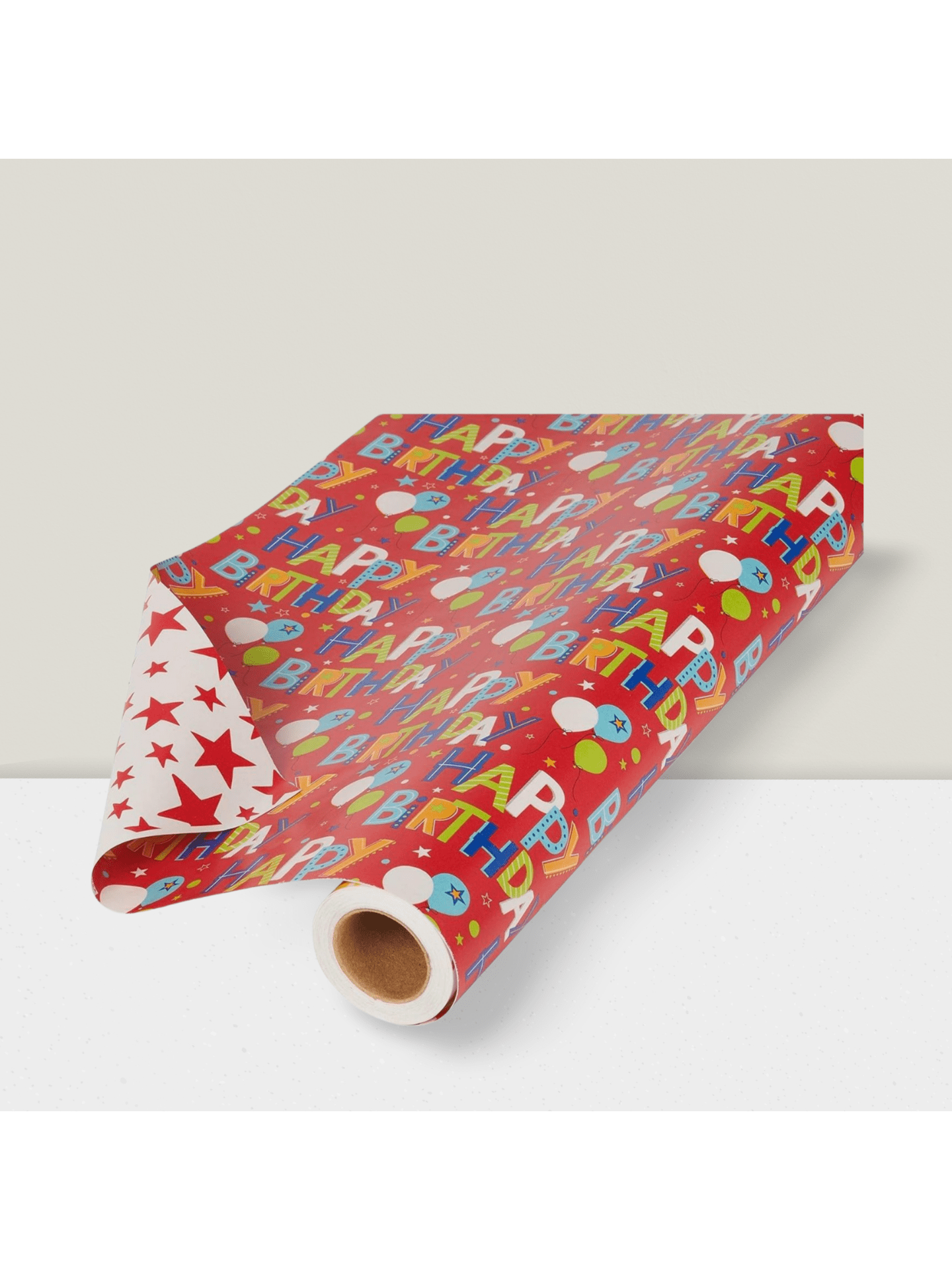 175 Sq.Ft Reversible Wrapping Paper Happy Birthday & Stars Jumbo Roll