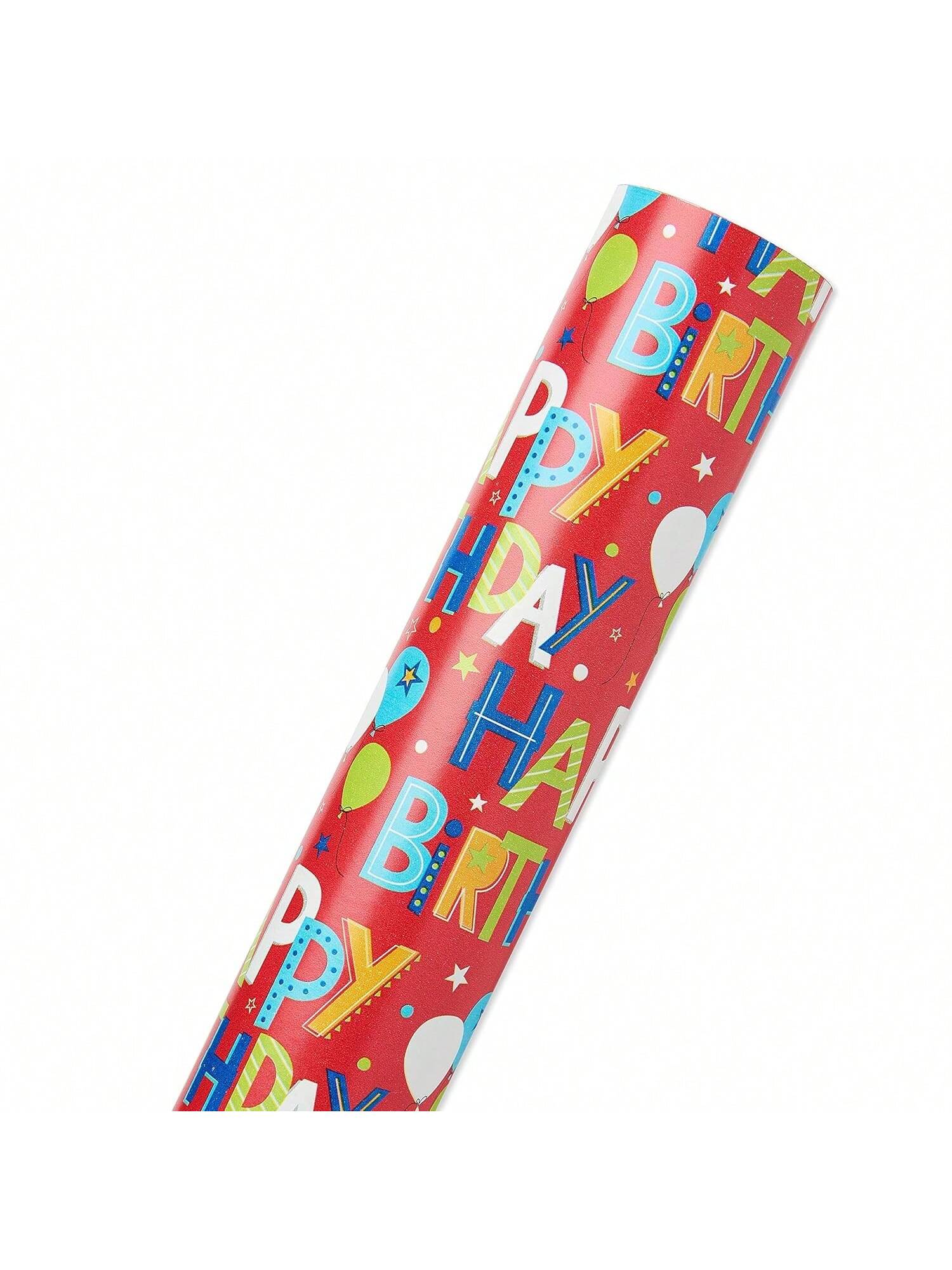175 Sq.Ft Reversible Wrapping Paper Happy Birthday & Stars Jumbo Roll