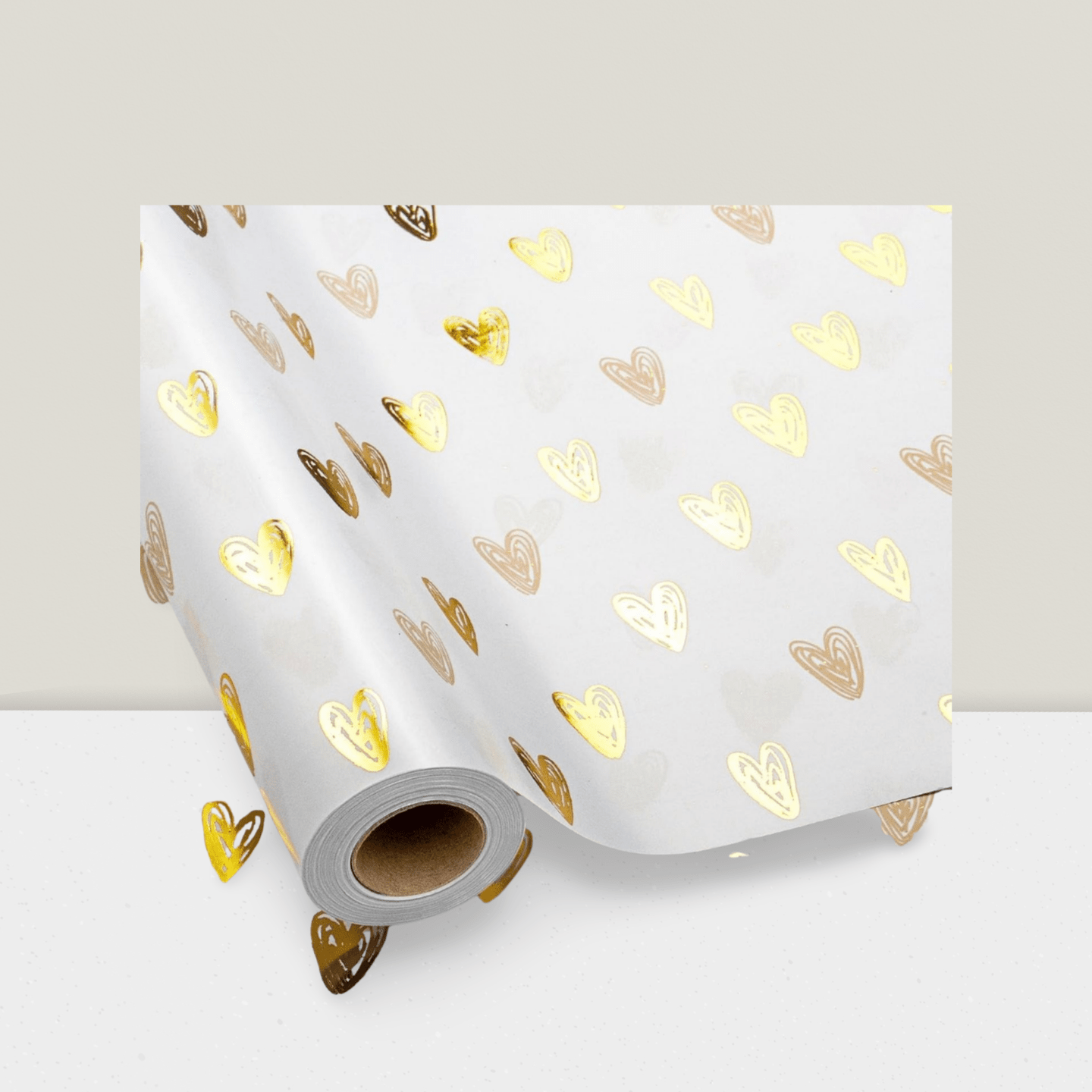 Gold Foil Heart Gift Wrap 17x33 for Valentines, Birthdays & Weddings