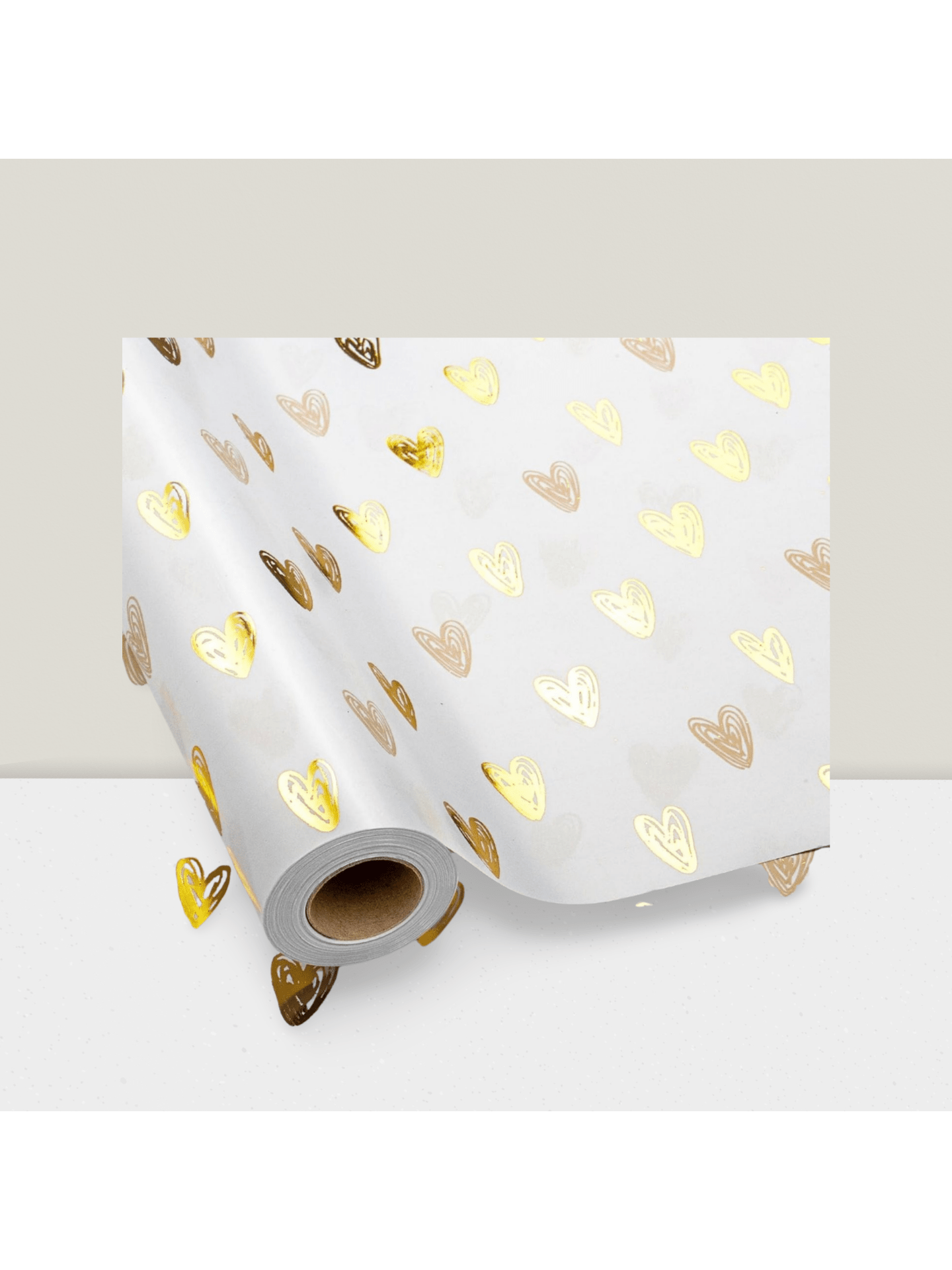 Gold Foil Heart Gift Wrap 17x33 for Valentines, Birthdays & Weddings