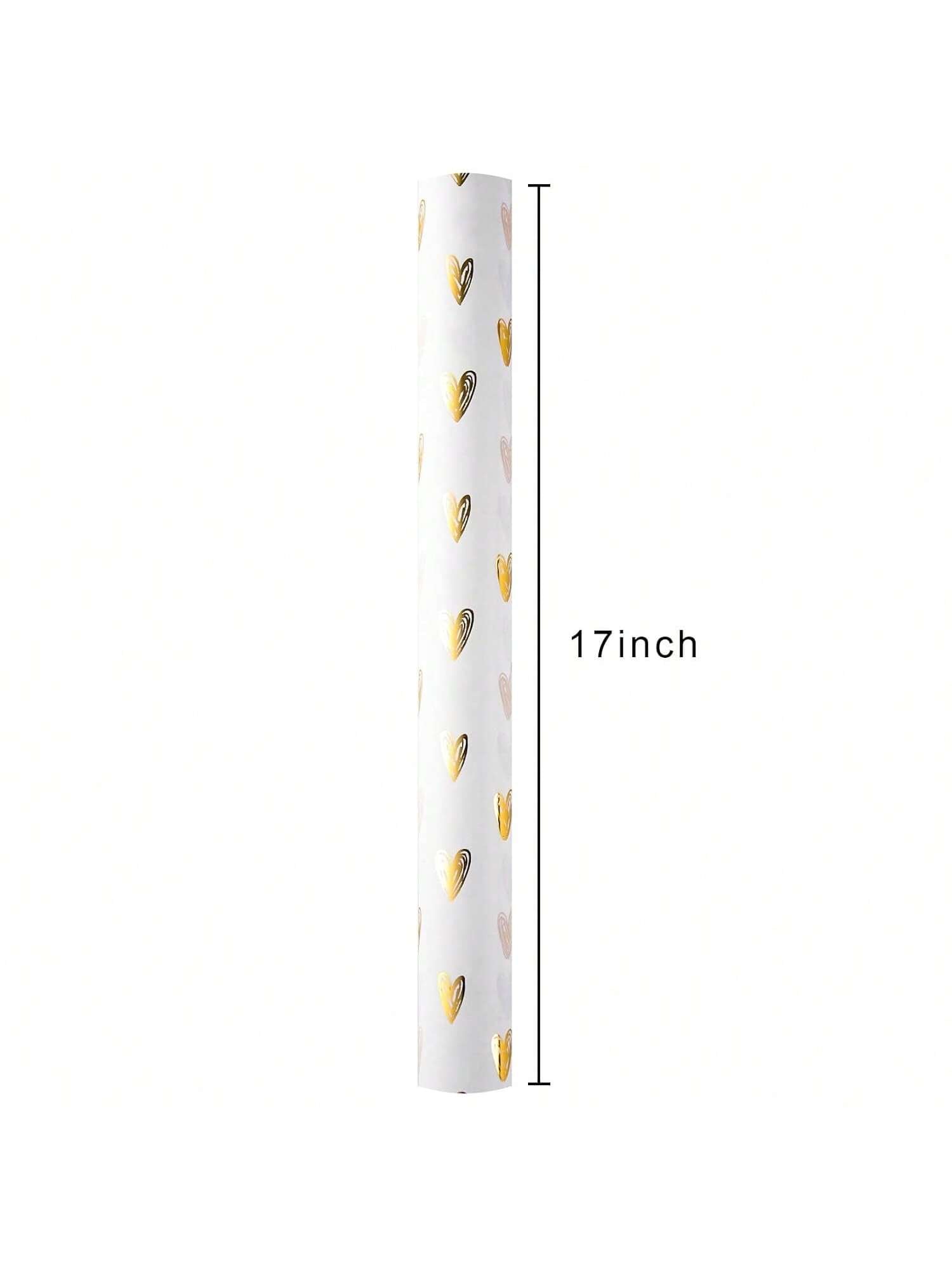 Gold Foil Heart Gift Wrap 17x33 for Valentines, Birthdays & Weddings