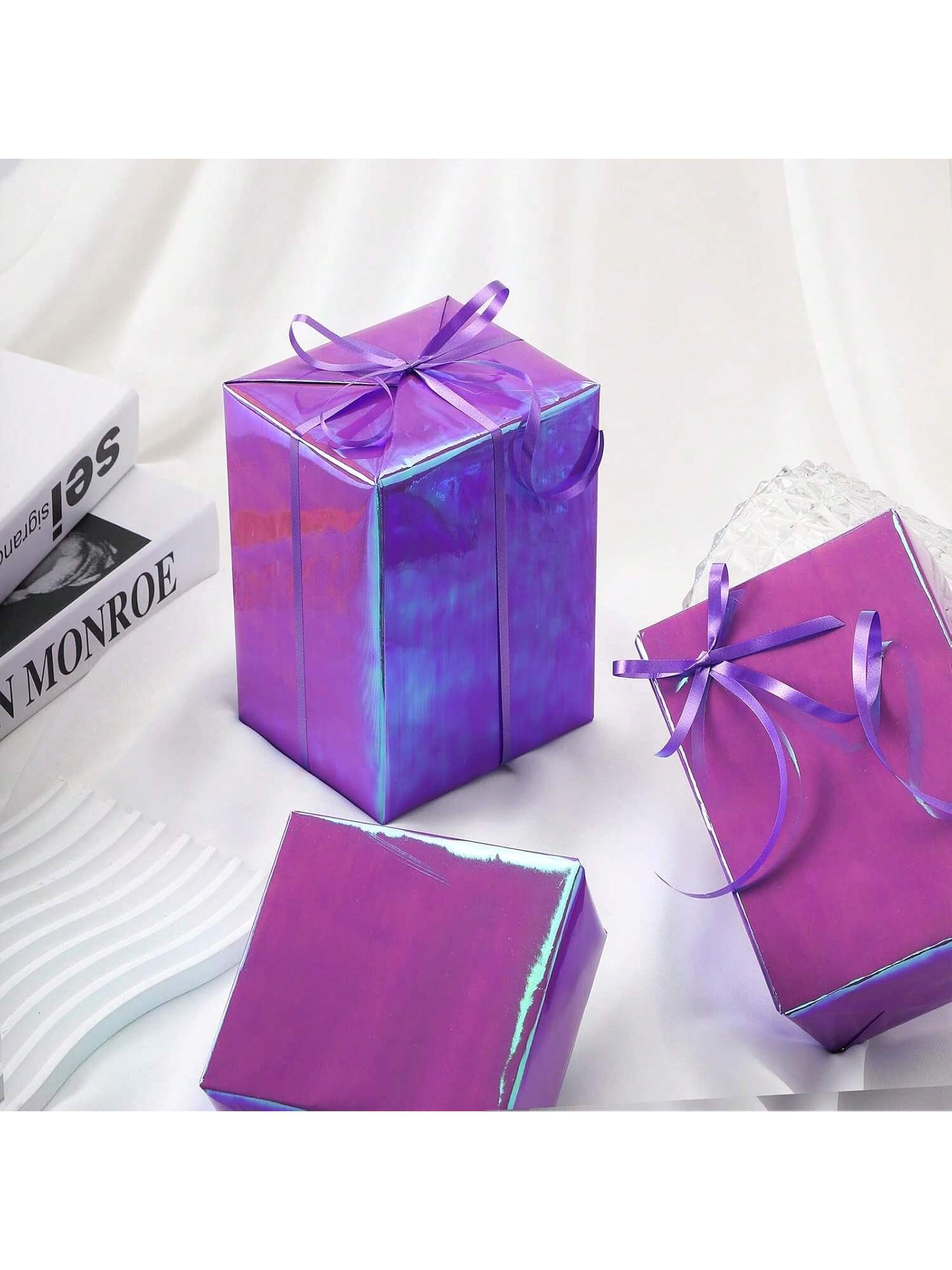 Purple Holographic Gift Wrap 17 Inch x 32.8 Ft Roll Iridescent for Birthdays and Holidays