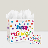 Large 13 Inch Birthday Gift Bag with Dots, Handles, Card and Tissue