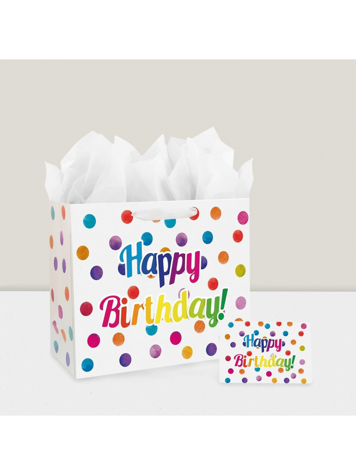 Large 13 Inch Birthday Gift Bag with Dots, Handles, Card and Tissue
