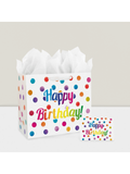 Large 13 Inch Birthday Gift Bag with Dots, Handles, Card and Tissue