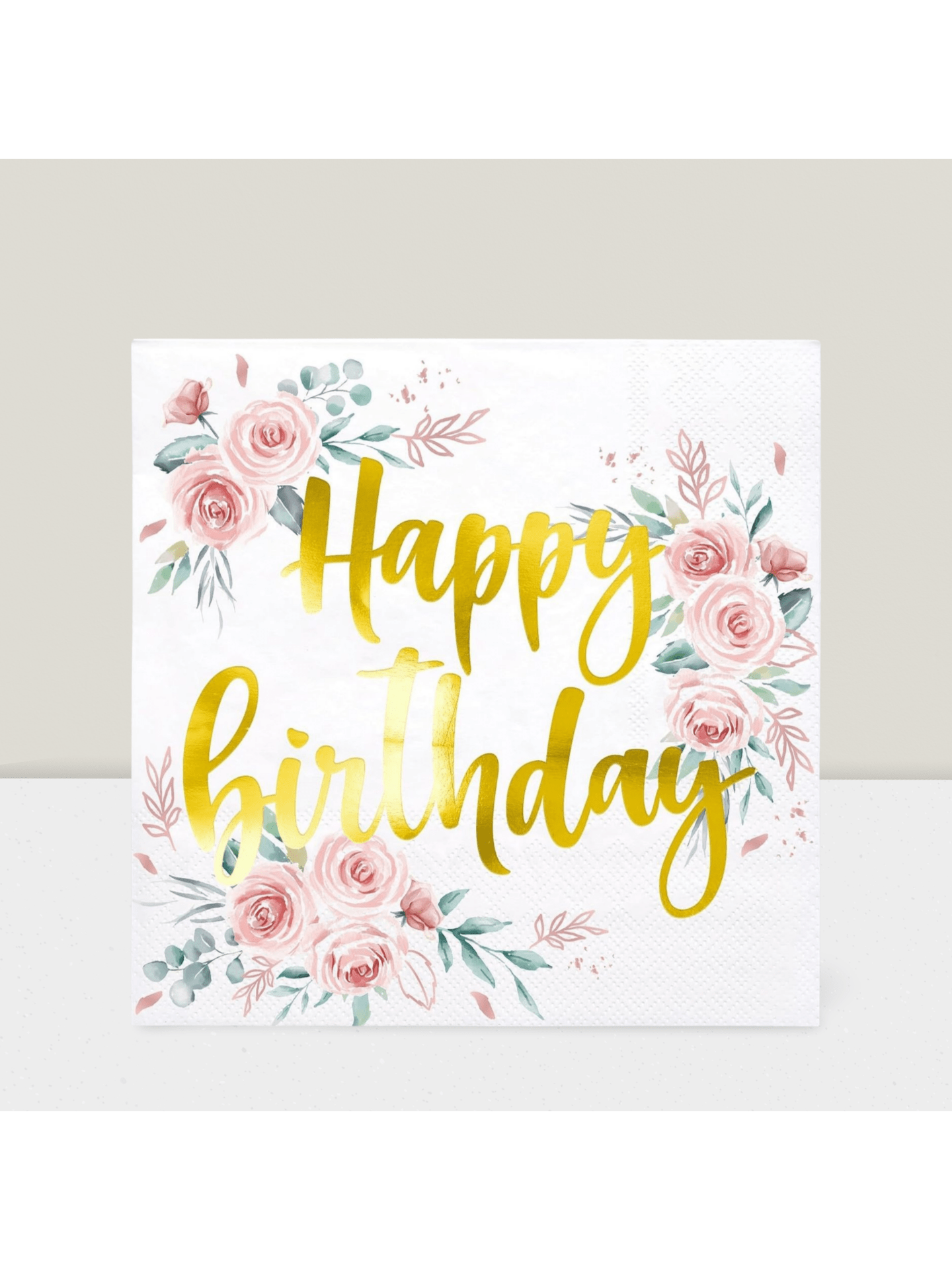 50 Pc Gold Floral Birthday Napkins 3 Ply Disposable 6.5x6.5 Inch for Party