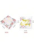 50 Pc Gold Floral Birthday Napkins 3 Ply Disposable 6.5x6.5 Inch for Party