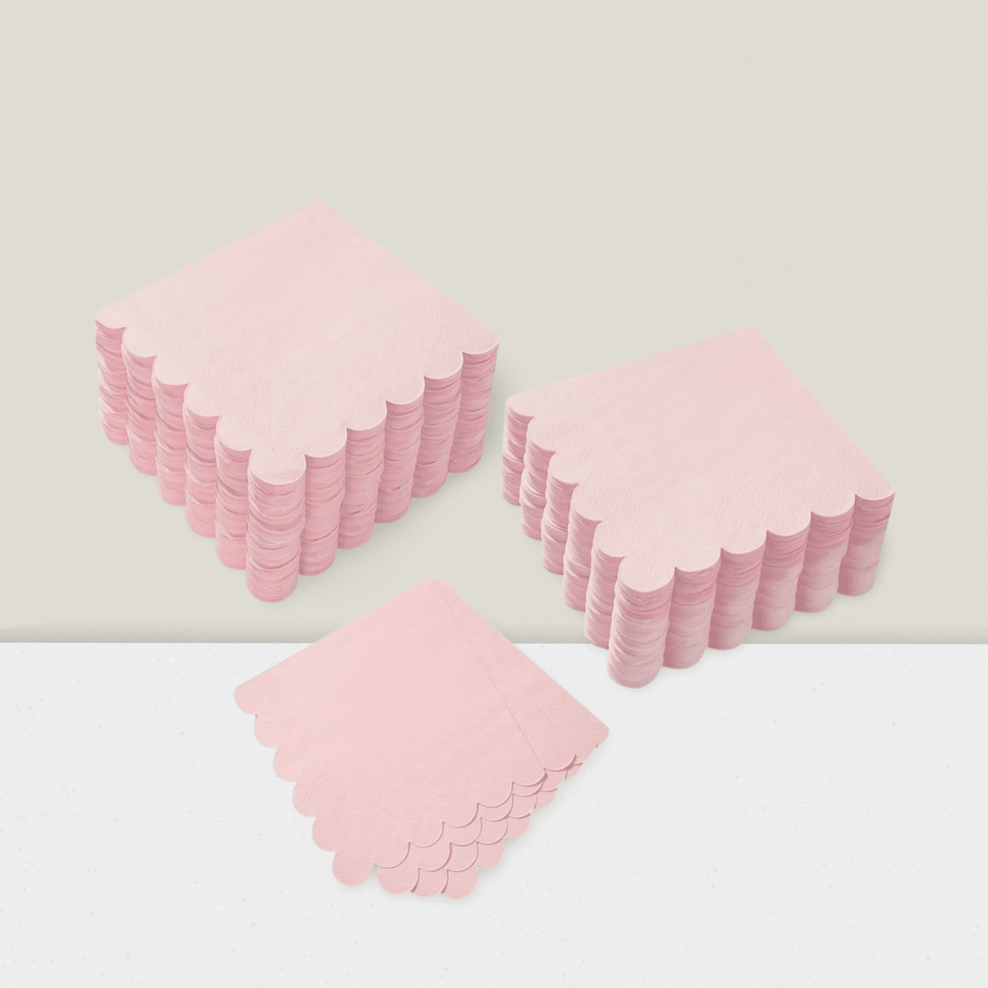 100 Pink Scalloped 2-Ply Cocktail Napkins 5x5 Disposable Party Napkins