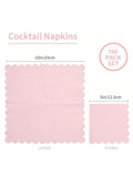100 Pink Scalloped 2-Ply Cocktail Napkins 5x5 Disposable Party Napkins