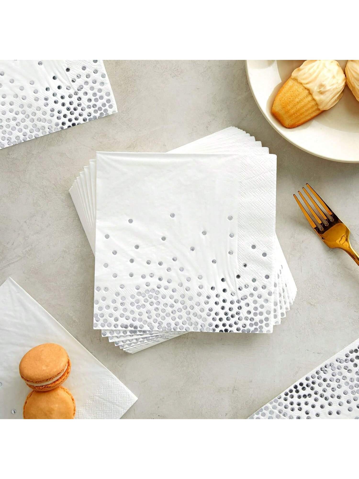 50PCS Silver Foil Polka Dot 6.5 Inch Napkins for Weddings & Parties