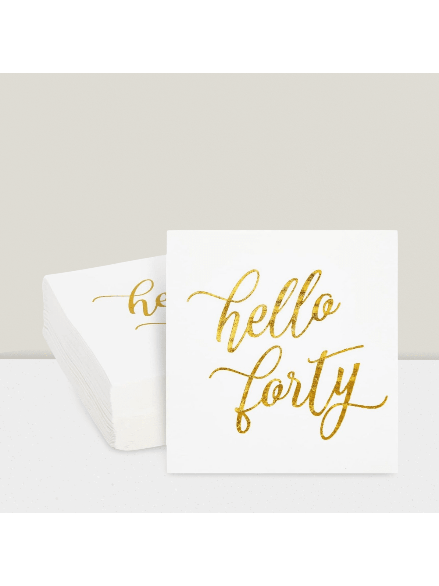 50-Pack Hello Forty White Cocktail Napkins with Gold Foil for 40th Birthday Parties